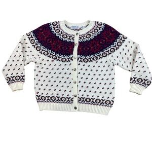Northern Isles Petites Cream Nordic Fair Isle Cardigan Sweater size PL